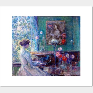 Woman Playing Piano By An Open Window Surrounded By Flowers, Childe Hassam 1899 Posters and Art